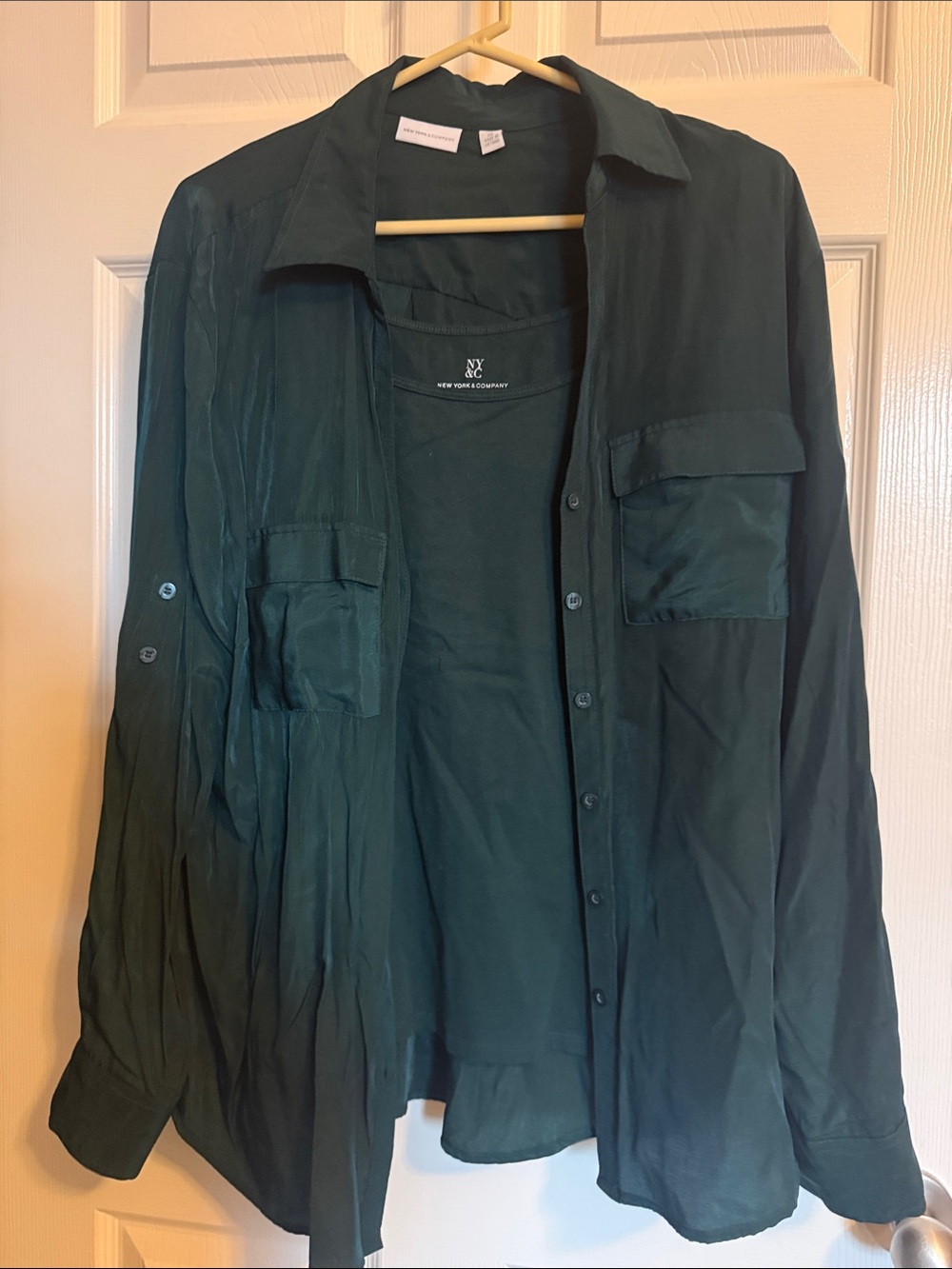 NY Collection women’s  Dark Green Lightweight Button-Up Shirt and tank